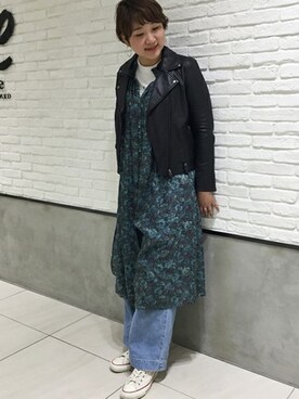 「JOURNAL STANDARD relume（ジャーナルスタンダード　レリューム）のアイテム（ライダースジャケット）」を使った、JOURNAL STANDARD relume札幌店スタッフさん（レディース・166cm）の冬コーディネート