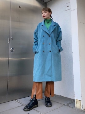 「スリットパンツ」｜「アイテム（チェスターコート）」を使った、cameronさん（レディース・167cm）の冬コーディネート