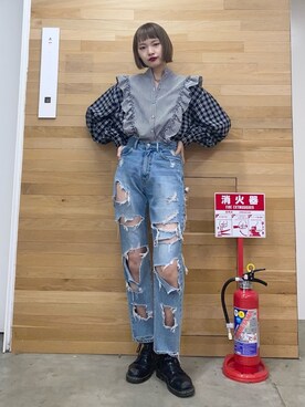 「Dr. Martens（ドクターマーチン）のDr.ﾏｰﾁﾝ　1460　8ホール（ブーツ）」を使った、cameronさん（レディース・167cm）の秋コーディネート