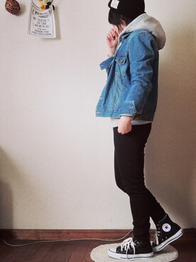 「CONVERSE（コンバース）のconverse コンバース ALL STAR HI オールスター ハイ 3206 BLACK(US)（スニーカー）」を使った、*ma.ru*さん（レディース・149cm・30代）の冬コーディネート