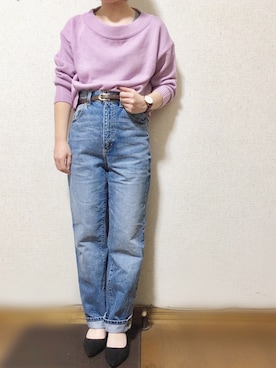 「ハイウエストストレートジーンズ」｜*ma.ru*さん（レディース・149cm）の冬コーディネート