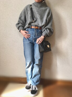 「ハイウエストストレートジーンズ」｜*ma.ru*さん（レディース・149cm）の冬コーディネート