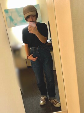 「UNIQLO（ユニクロ）のワッフルクルーネックT（5分袖）（Tシャツ/カットソー）」を使った、*ma.ru*さん（レディース・149cm）の秋コーディネート