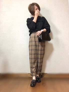 「タータンチェック」｜「アイテム（アナログ腕時計）」を使った、*ma.ru*さん（レディース・149cm）の秋コーディネート