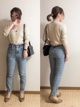 「MOUSSY（マウジー）のMVS SKINNY（デニムパンツ）」を使った、*ma.ru*さん（レディース・149cm）の秋コーディネート