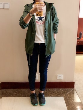 「PULL&BEAR（プルアンドベア）のアイテム（ミリタリージャケット）」を使った、kacakacaさん（レディース・163cm）の夏コーディネート
