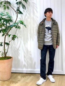 「動物モチーフ」｜「アイテム（ダウンジャケット/コート）」を使った、Dessin_officialさん（メンズ・176cm）の冬コーディネート