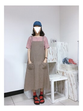 「plain-me（プレインミー）のアイテム（帽子）」を使った、Lin A Juさん（レディース・164cm）の夏コーディネート