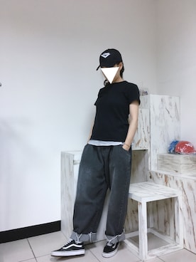 「Hanes」｜「アイテム（キャップ）」を使った、Lin A Juさん（レディース・164cm）の春コーディネート