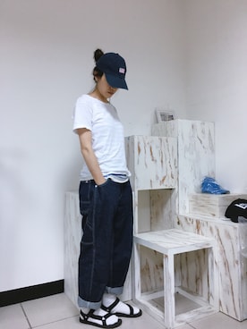 「Hanes」｜「アイテム（キャップ）」を使った、Lin A Juさん（レディース・164cm）の夏コーディネート