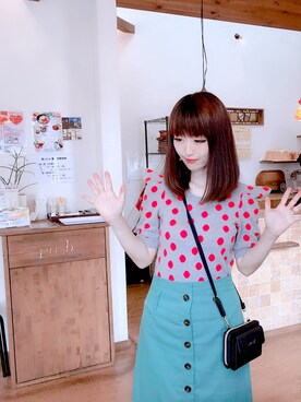 「Marc by Marc Jacobs（マークバイマークジェイコブス）のアイテム（トップス）」を使った、みんみんさん（レディース・161cm）の夏コーディネート