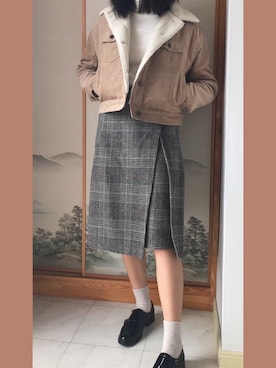 「GU（ジーユー）のアイテム（ブルゾン、ブラウン系）」を使った、acacooikeさん（レディース・165cm）の冬コーディネート