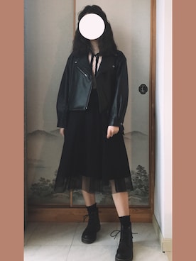 「LOWRYS FARM（ローリーズファーム）のアイテム（ライダースジャケット、ブラック系）」を使った、acacooikeさん（レディース・165cm）の春コーディネート
