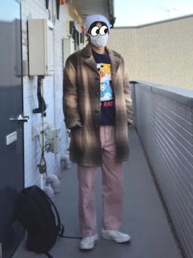 「アイテム（ニットキャップ/ビーニー、ホワイト系）」を使った、ホリさん（メンズ・169cm）の冬コーディネート