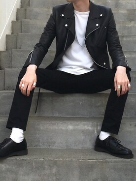 「JOHN LAWRENCE SULLIVAN（ジョンローレンスサリバン）のアイテム（ライダースジャケット）」を使った、Y.Tさん（メンズ・169cm）の春コーディネート