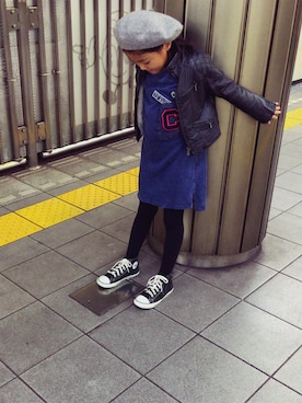 「ZARA KIDSのアイテム（ワンピース、ブルー系）」を使った、こころさん（キッズ・125cm）の冬コーディネート