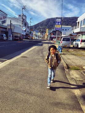 「B:MING by BEAMS（ビーミングバイビームス）のアイテム（ハンチング/ベレー帽、ブラック系）」を使った、こころさん（キッズ・125cm）の冬コーディネート