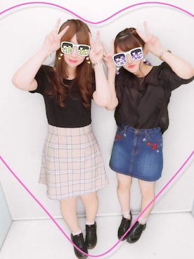「evelyn（evelyn）のアイテム（Tシャツ/カットソー、ブラック系）」を使った、ayaさん（レディース・160cm）の夏コーディネート