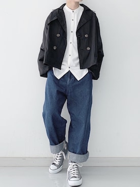 「ZIP FIVE（ジップファイブ）のアイテム（トレンチコート）」を使った、わしさん（メンズ・164cm）の春コーディネート