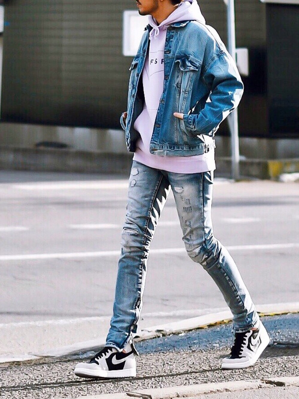 「youthfulsurf、ZARA、mnml、NIKE、AIR JORDAN、Jordan、ユースフルサーフ、ザラ、ミニマル、ジョーダン」｜「YouthFUL SURFのアイテム（パーカー、パープル系）」を使った、Ryu829さん（メンズ・176cm）の春コーディネートの1枚目の写真