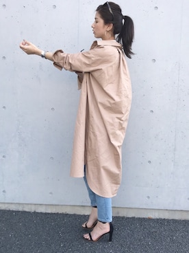 「ポニーテール」｜「アイテム（シャツワンピース）」を使った、hirorinさん（レディース・165cm）の春コーディネート