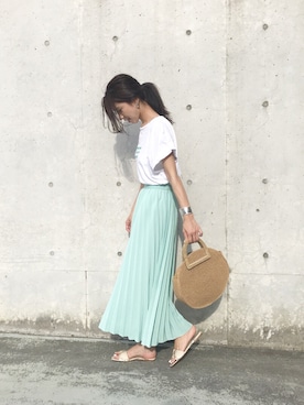 「TODAYFUL（トゥデイフル）のアイテム（かごバッグ）」を使った、hirorinさん（レディース・165cm）の夏コーディネート