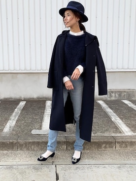 「ネイビーコーデ」｜「アイテム（その他アウター）」を使った、hirorinさん（レディース・165cm）の秋コーディネート