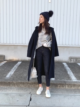 「フードコート」｜「アイテム（帽子）」を使った、hirorinさん（レディース・165cm）の冬コーディネート