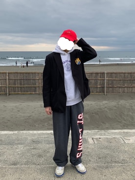 「チャンピオン パーカー」｜「アイテム（パンツ）」を使った、  ピーチさん（メンズ・172cm）の春コーディネート