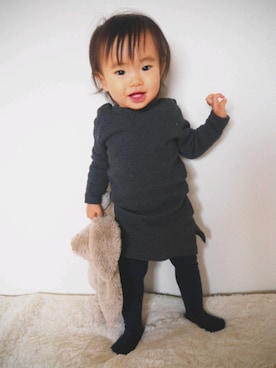 「アイテム（タイツ/ストッキング、ブルー系）」を使った、Annさん（キッズ・70cm）の冬コーディネート