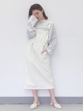 「ブルー x ホワイト」｜「アイテム（ジャンパースカート）」を使った、ｎｏｎｏさん（レディース・149cm）の春コーディネート