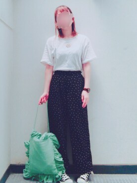 「haco!（ハコ）のこれさえあれば　きりりと華やかドットパンツ（その他パンツ）」を使った、しいなさん（レディース・155cm）の夏コーディネート