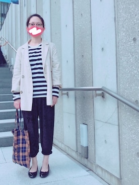 「raybanのめがね（メガネ、ブラック系）」を使った、しいなさん（レディース・155cm）の春コーディネート