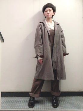 「CA4LA（カシラ）のアイテム（キャップ、グレー系）」を使った、しいなさん（レディース・155cm）の冬コーディネート