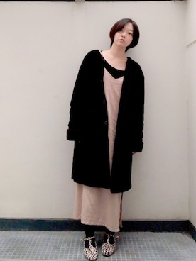 「merry jenny（メリージェニー）のコーデュロイ2wayジャケット（ジャケット/アウター、ブラック系）」を使った、しいなさん（レディース・155cm）の冬コーディネート