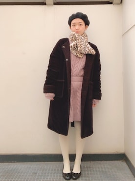 「KBF（ケイビーエフ）のKBF ウールベレー（ハット、ブラック系）」を使った、しいなさん（レディース・155cm）の冬コーディネート