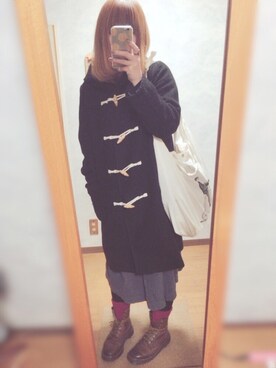 「シャツワンピ」｜「アイテム（ダッフルコート）」を使った、おじいさんさん（レディース・157cm）の冬コーディネート