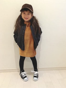 「BRANSHES（ブランシェス）のアイテム（MA-1）」を使った、kii_memeさん（キッズ・100cm）の冬コーディネート