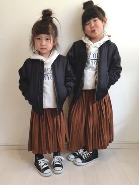 「BRANSHES（ブランシェス）のアイテム（MA-1）」を使った、kii_memeさん（キッズ・100cm）の冬コーディネート