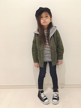 「5歳」｜「アイテム（ミリタリージャケット）」を使った、kii_memeさん（キッズ・100cm）の冬コーディネート