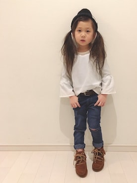 「Minnetonka（ミネトンカ）のアイテム（ブーツ）」を使った、kii_memeさん（キッズ・100cm）の冬コーディネート