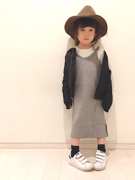 「BRANSHES（ブランシェス）のアイテム（MA-1）」を使った、kii_memeさん（キッズ・100cm）の冬コーディネート
