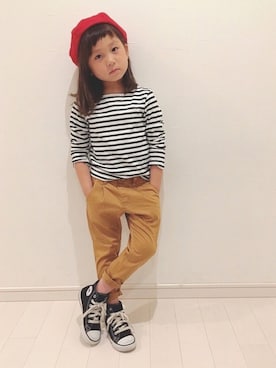 「BRANSHES（ブランシェス）のアイテム（ハンチング/ベレー帽）」を使った、kii_memeさん（キッズ・110cm）の夏コーディネート
