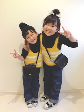 「双子コーデ」｜「アイテム（チュニック）」を使った、kii_memeさん（キッズ・110cm）の秋コーディネート