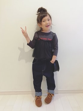 「Minnetonka（ミネトンカ）のアイテム（ブーツ）」を使った、kii_memeさん（キッズ・110cm）の秋コーディネート
