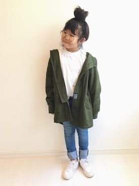 「BRANSHES（ブランシェス）のアイテム（モッズコート）」を使った、kii_memeさん（キッズ・110cm）の秋コーディネート