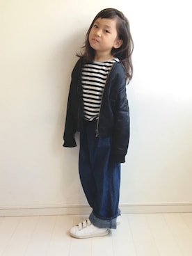 「BRANSHES（ブランシェス）のアイテム（MA-1）」を使った、kii_memeさん（キッズ・110cm）の秋コーディネート