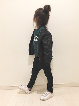 「BRANSHES（ブランシェス）のアイテム（MA-1）」を使った、kii_memeさん（キッズ・110cm）の秋コーディネート