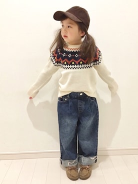 「Right-on（ライトオン）のアイテム（パンツ）」を使った、kii_memeさん（キッズ・110cm）の冬コーディネート