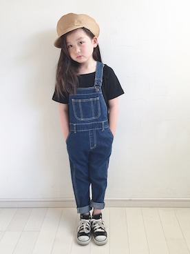 「BRANSHES（ブランシェス）のアイテム（オールインワン・サロペット）」を使った、kii_memeさん（キッズ・110cm）の春コーディネート